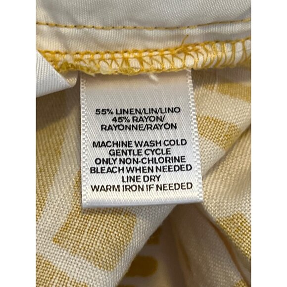 LOFT Linen Blend Mini Skirt Yellow White Leaf Print Size 8 Flare Casual Work - Picture 7 of 8